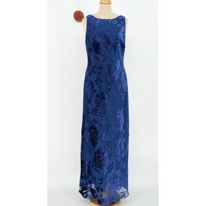 Chelsea Nites Vintage Velvet Floral Burnout Maxi Dress Evening Size 14 Cowl Back